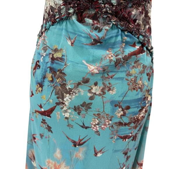 John Paul Gaultier Soleil Maxi Dress M Floral Birds Mesh Sleeveless Smocked Y2K - Picture 8 of 16